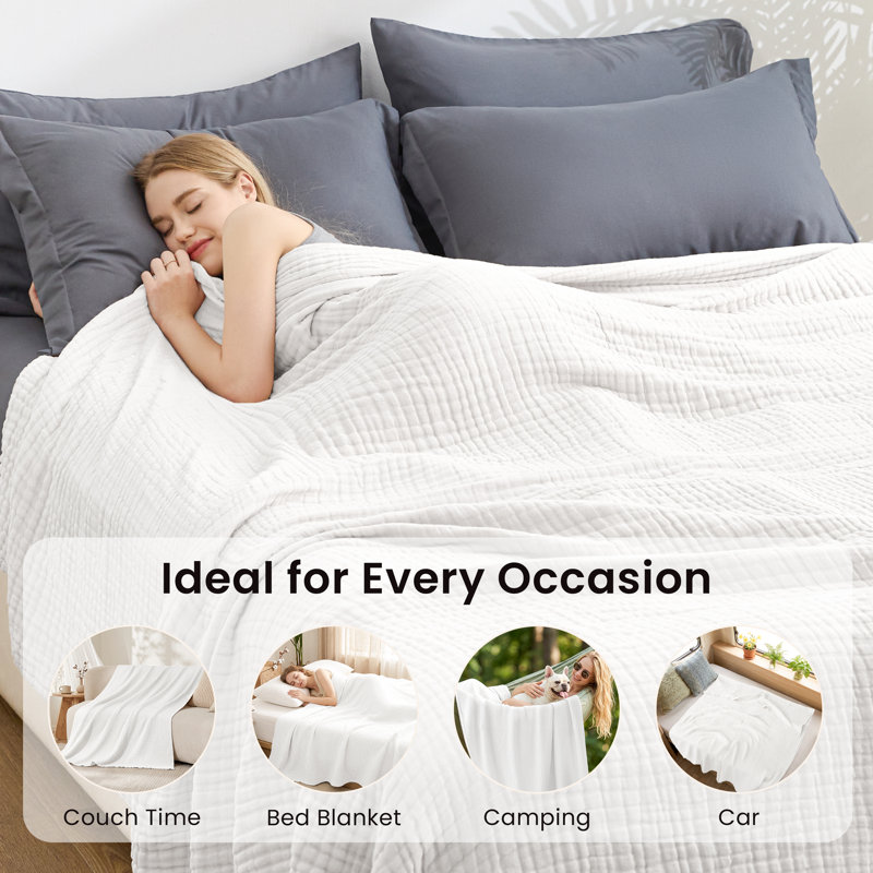 Love's cabin 100% Cotton Muslin Blanket Throw for Couch, 50"X60", White