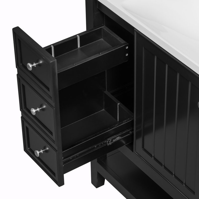 Shamora 36'' Single Bathroom Vanity with Solid Wood+MDF Top, Black