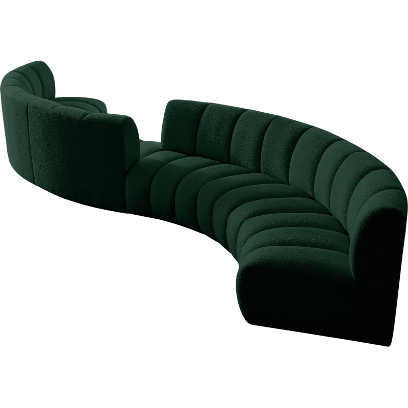 Infinity Upholstered Curved Sectional Symmetrical, Green Boucle Fabric