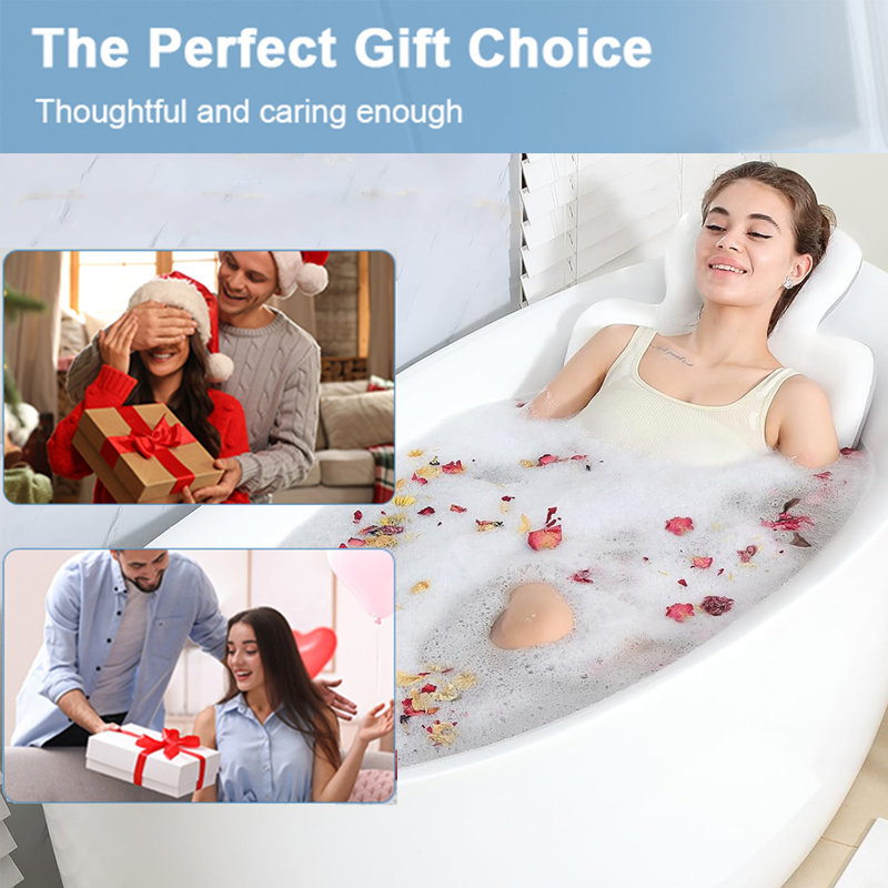Full Body Bath Pillow Non Slip Spa Cushion For Bathtub, Ergonomic Quick Dry Headrest Cushion Bath Accessories, White