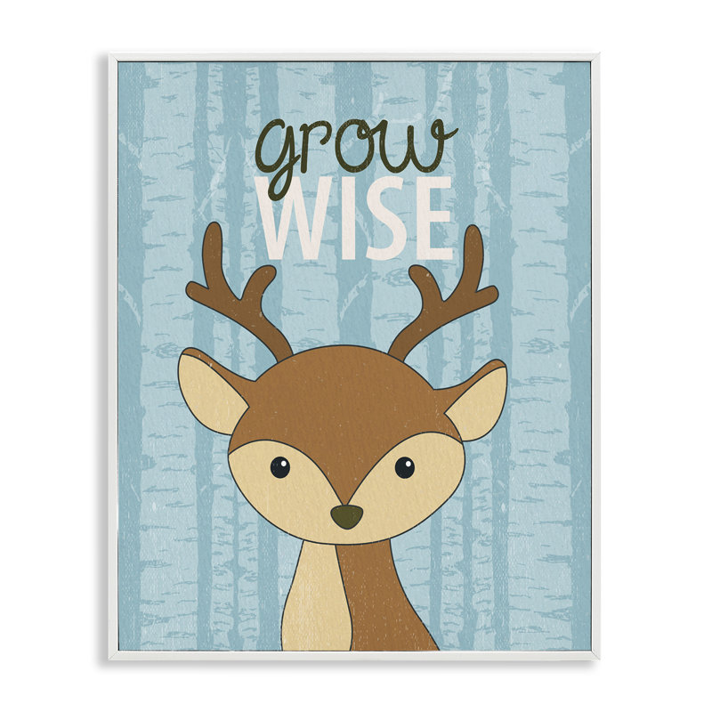 «Grow Wise with Deer», giclée encadrée, design par Kim Allen, H 14 po x l 11 po, Estampe numérique encadrée blanc bord de mer