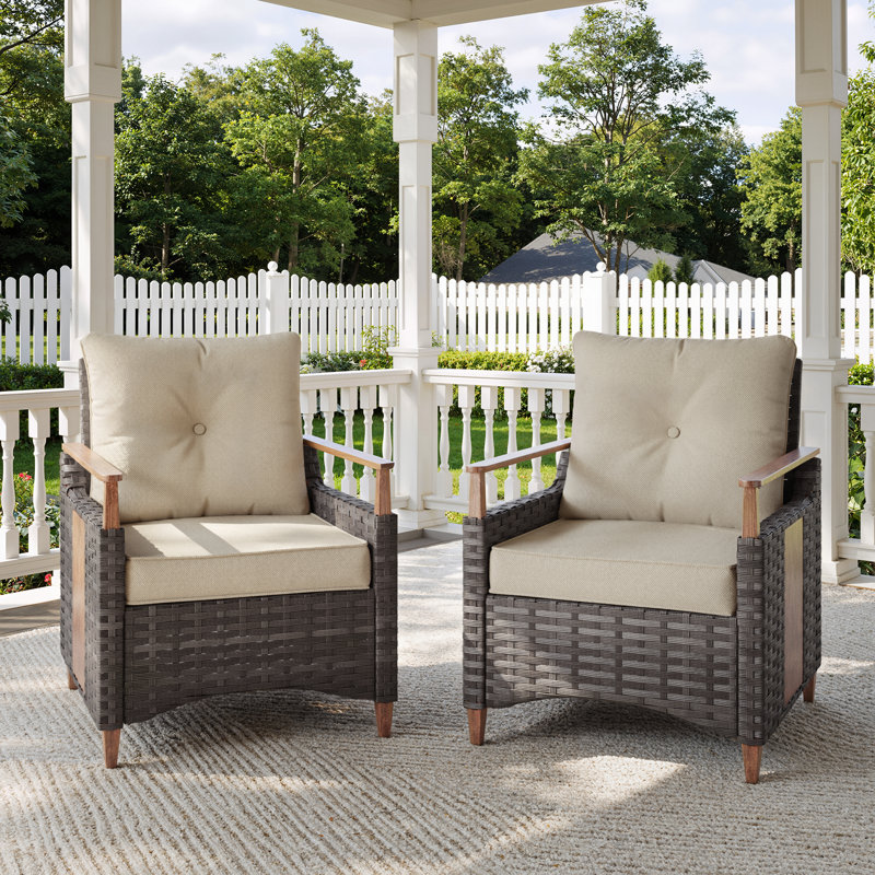 Melvarn Wicker Outdoor Lounge Chair Set Of 2 With Cushions, Beige