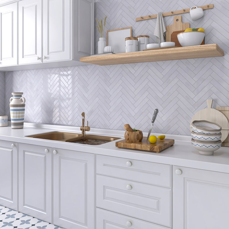 Natural 1.89 in. x 7.8 in. Subway Polished Marble Wall and Floor Tile, Crystal White
