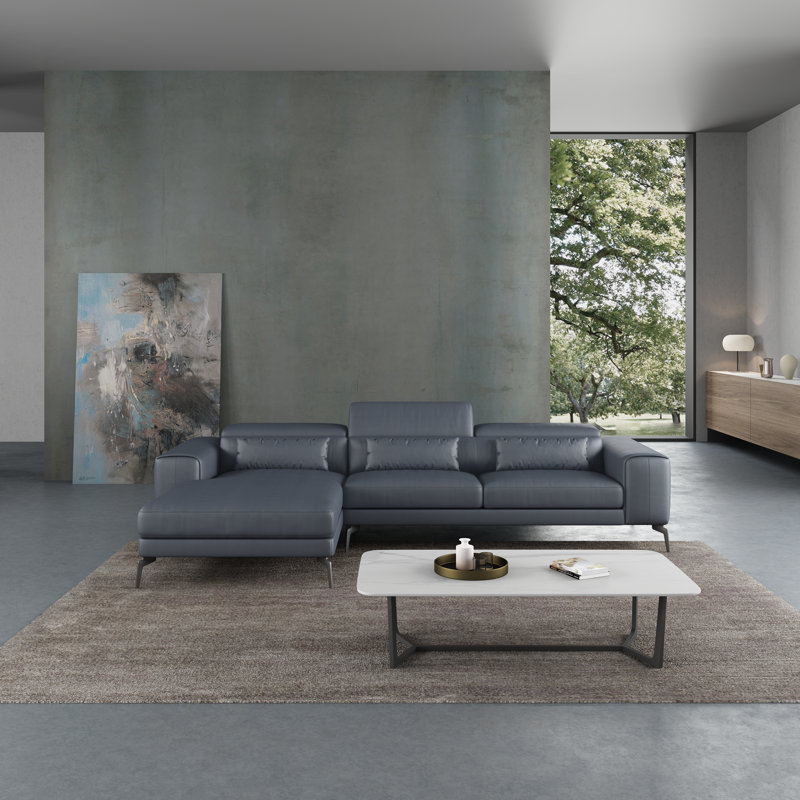 Cavour Sectional, Gray Genuine Leather, Left Hand Facing