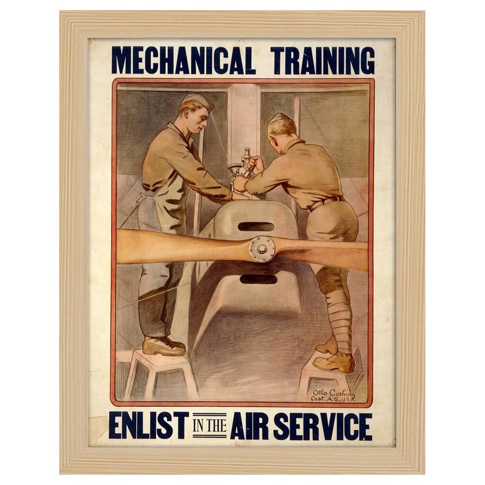 Leinwandbild Weinlese-Kriegs-Propaganda-Poster Mechanisches Training - Tragen Sie in den Flugdienst ein