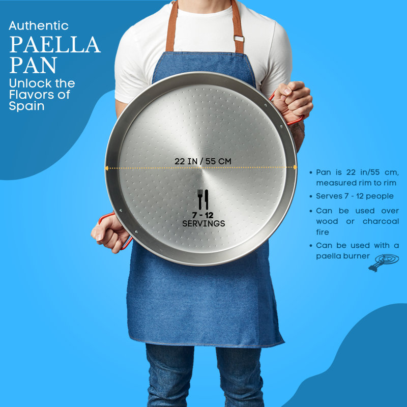 Garcima 22-Inch Polished Carbon Steel Paella Pan with Red Handles