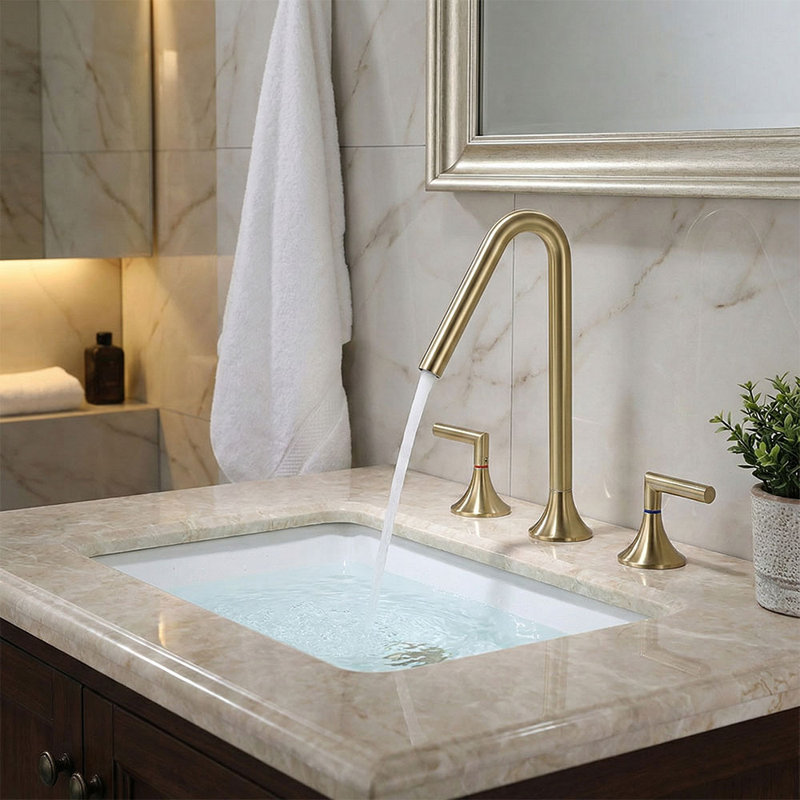 Robinet de salle de bain à large entraxe, Or