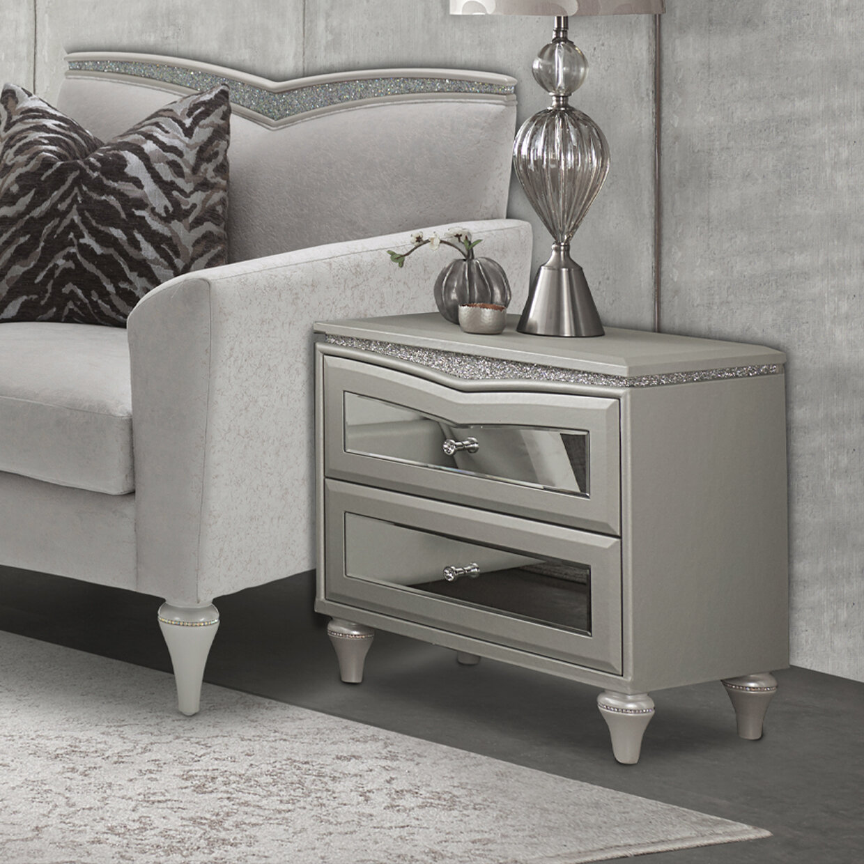 Michael Amini Melrose Plaza Upholstered 2 Drawer Nightstand | Wayfair