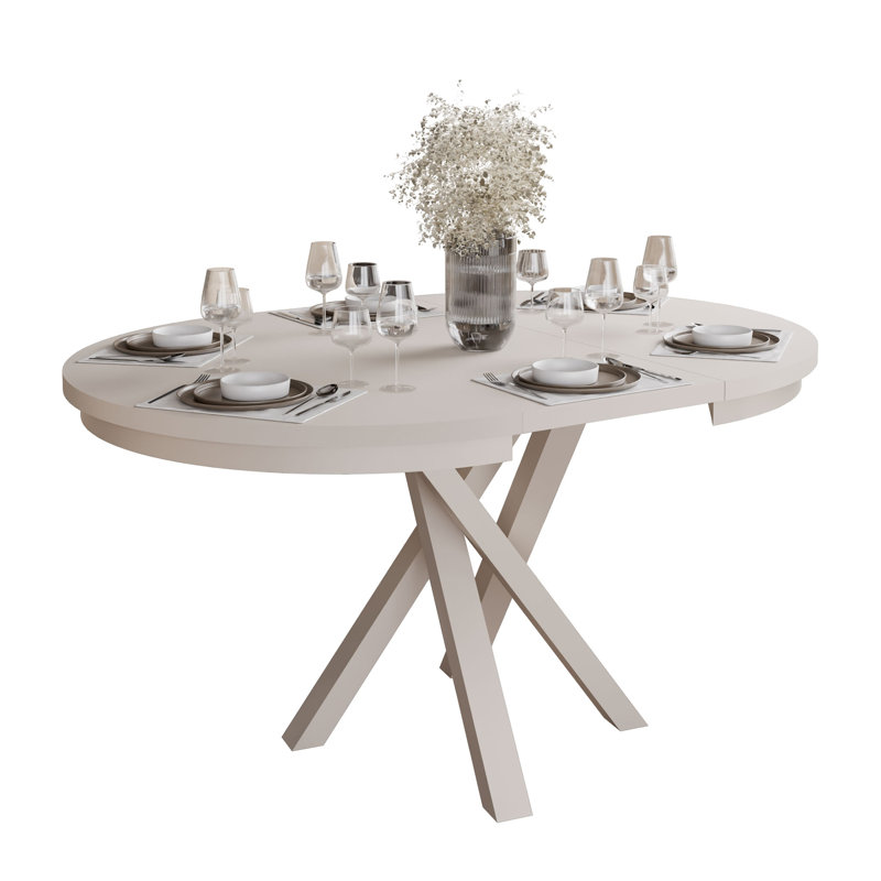 Extendable Oval Metal Base Dining Table, Ivory
