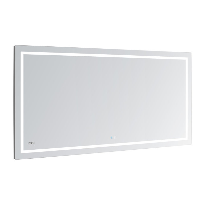 AQUADOM Daytona 96" W x 36" H x 1" D, LED Wall-Mount Mirror for Bathroom with 3 Color Temperature Light, Touch Control, Dimmer and Defogger, Digital Clock
