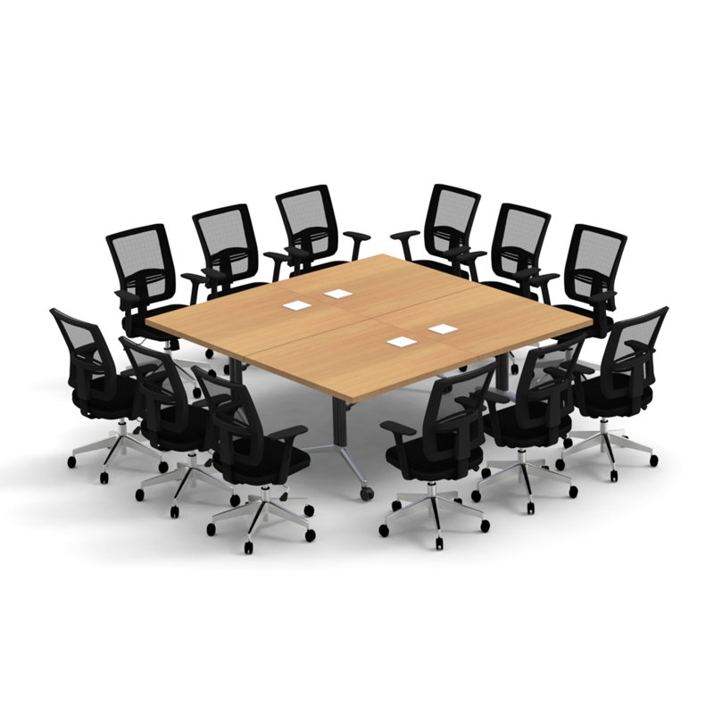 Rectangle 12 Person 80'' L Training Table and Chair Set with Casters, Beech