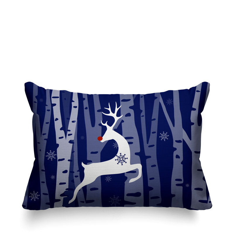 Coussin décoratif intérieur / extérieur Reindeer, 14 po x 20 po, Bleu marine, Rectangulaire