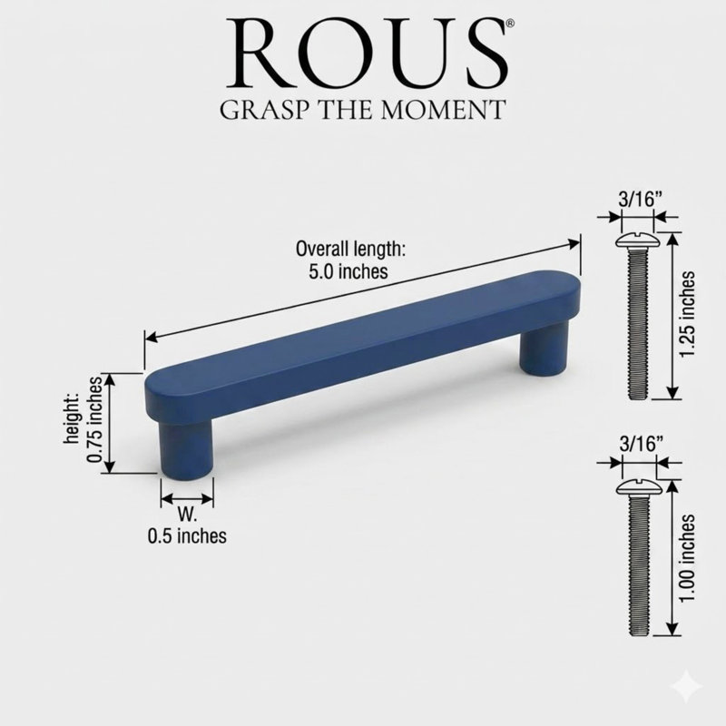 ROUS Hardware Mid-Century Modern Cabinet Handle 1-Count, Polo (Navy Blue), 5''