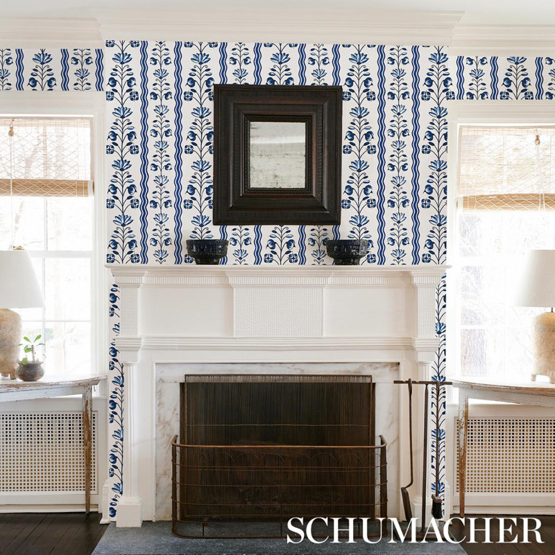Schumacher x Marie-Anne Oudejans Delft Waves Wallpaper, Blue