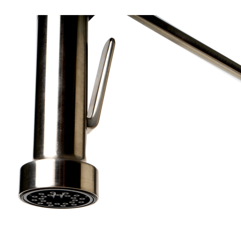 Robinet de cuisine rétractable à poignée simple avec douchette latérale, Nickel brossé