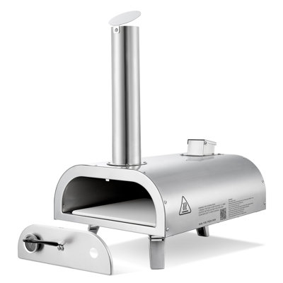 Dual Fuel Pizza Oven Outdoor, 12 Inch Wood Fire and Propane Gas Pizza Oven, Pellet and Propane Pizza-Maker with Thermometer, Stainless Steel Pizza-Cook for Outside Camping and Backyard