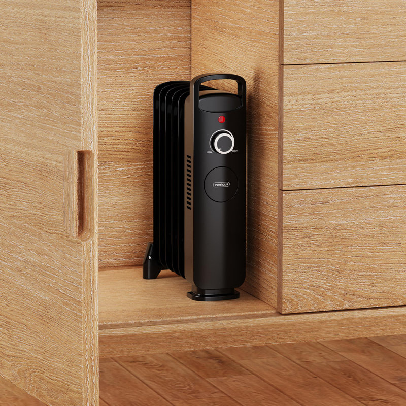 VonHaus 800 Watt Electric Radiator Space Heater with Adjustable Thermostat, Black