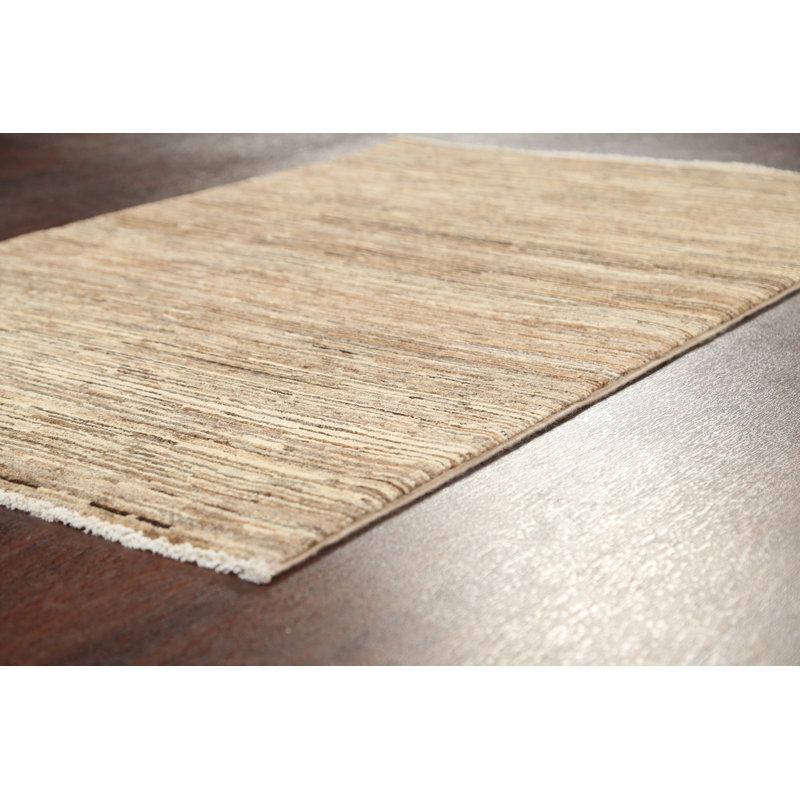 Tapis brun en laine noué à la main de conception unique 2 pi 8 po x 4 pi 1 po New Age