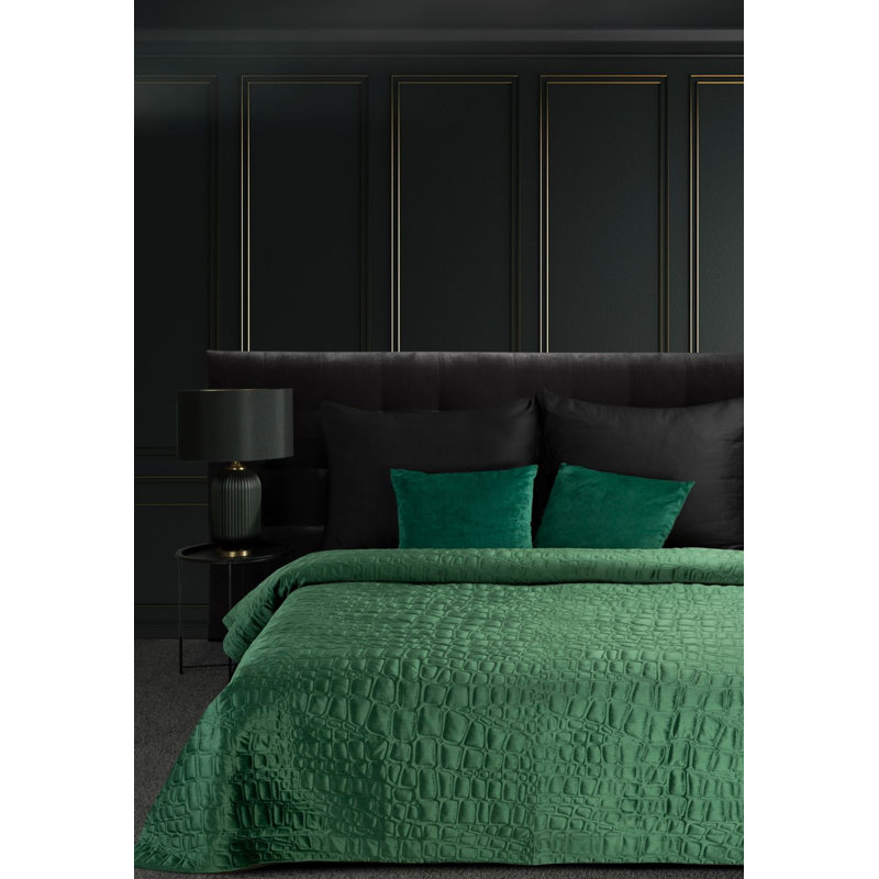 Caslin Polyester Geometric Shapes Bedspread, W220 x L240cm, Dark Green