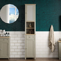 Glossy Bathroom Tallboy Cabinet with Mirror in Grey