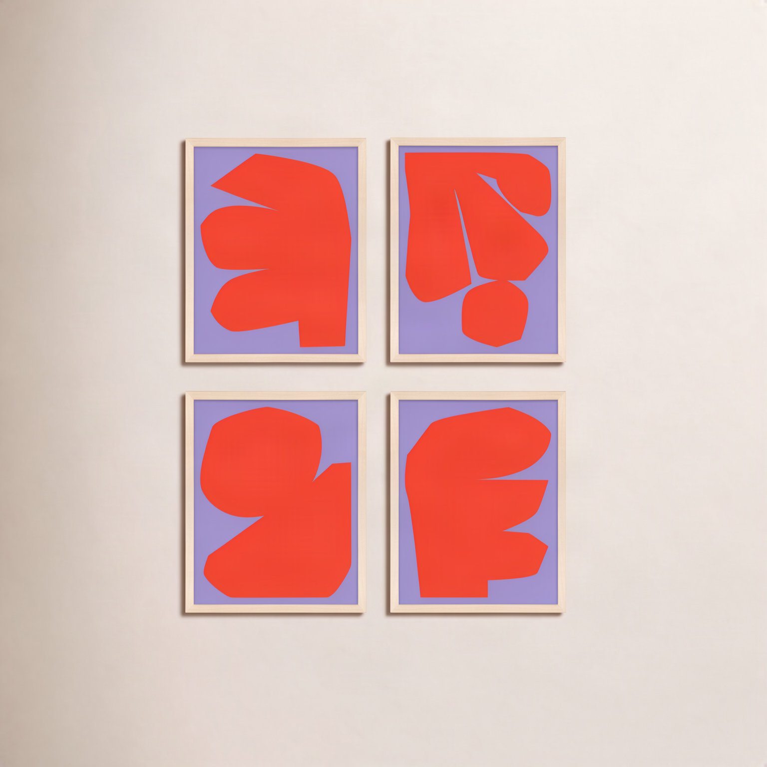 Akita "Module Minimalism" 4-Piece Print Set, 50"H x 40"W x 1.25"D, Maple Framed