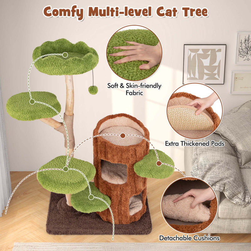 Multi-level Cat Tree With Double Decker Cat House Scratching Posts & Sisal Panel
