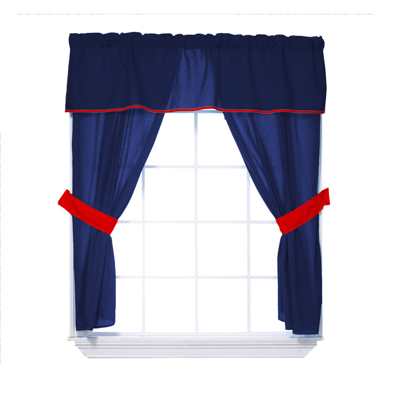Semi Sheer Sliding Panel Pair, Navy/Red