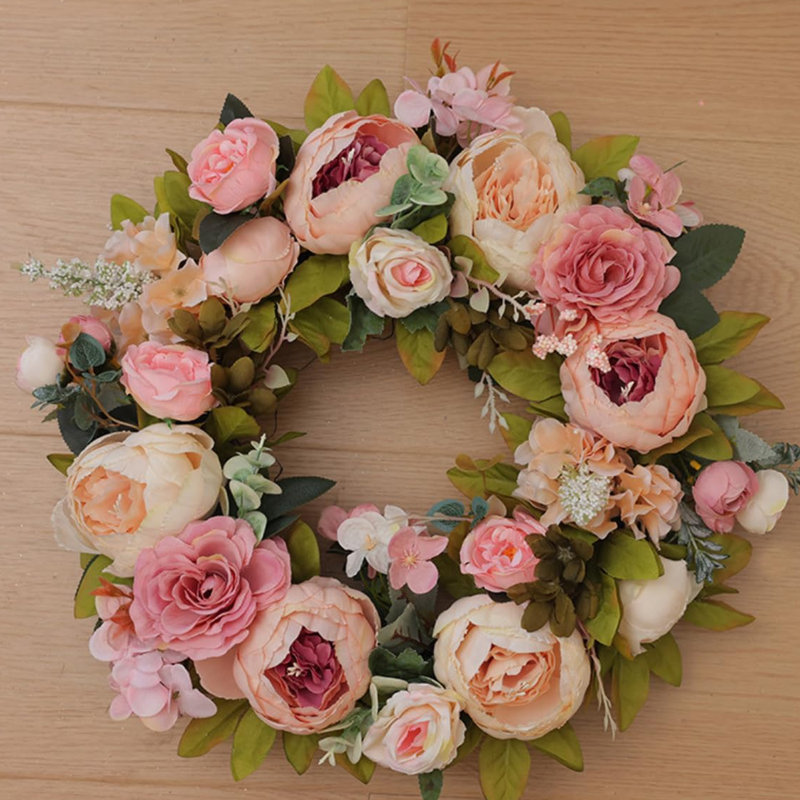 Couronne de pivoines artificielles, fleurs de pivoines de printemps, utilisées pour les mariages de Noël, les fêtes et la décoration