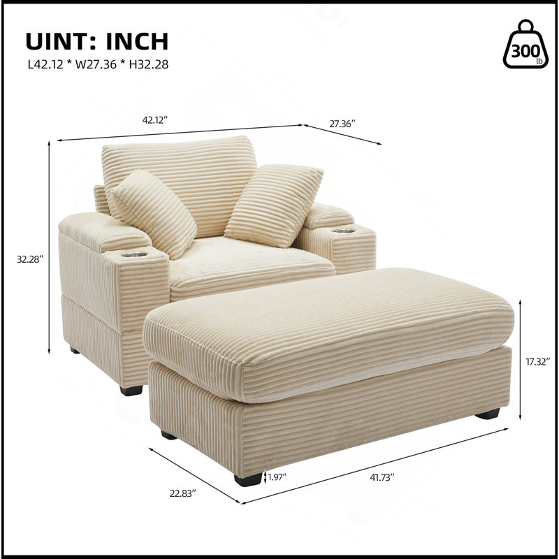 Canapé rembourré en velours côtelé Corduroy, Beige