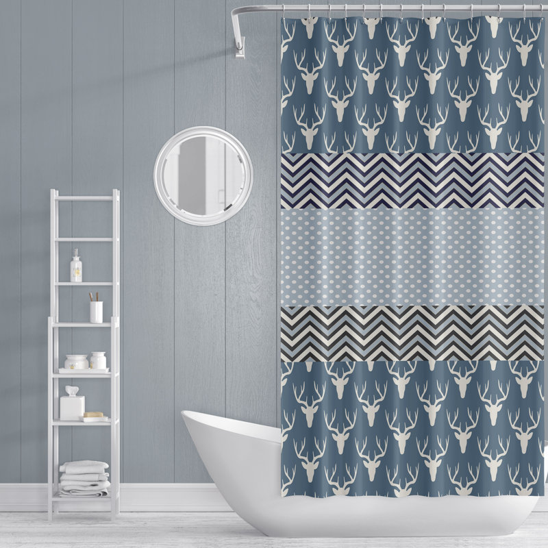 Heffington Shower Curtain, 83" H x 70" W, Blue/White/Gray