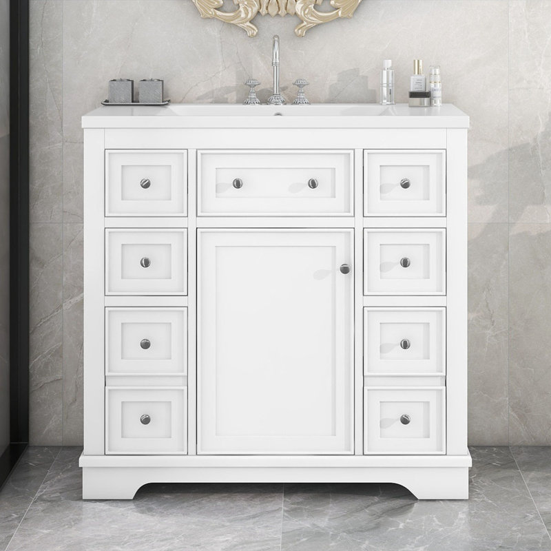 Meuble-lavabo simple 36 po avec comptoir en céramique Mohsan