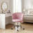 Adjustable Velvet Upholstered Vanity Chair With Seashell Shaped Back And Smooth Rolling Wheels For Bedroom Dressing Room Makeup Area