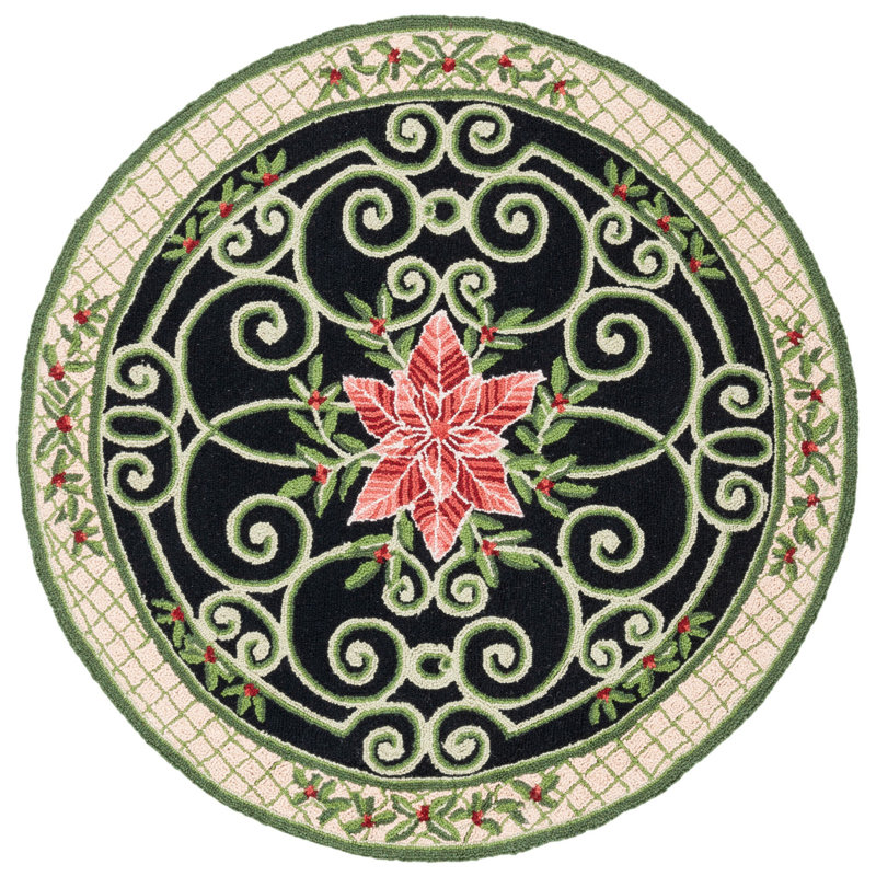Brayton Hand Hooked Wool Floral Rug, Round 4'