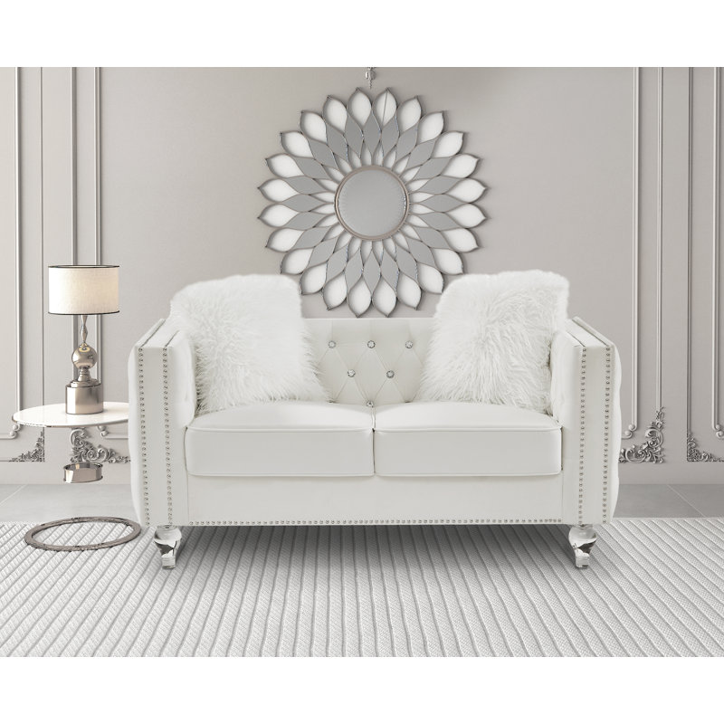 Eghosa 59.84'' Velvet Sofa, Beige Velvet