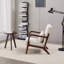 Ensemble de chaise basse et de table basse en polyester rembourré de style Mid-Century moderne, structure en bois d'hévéa massif, beige doux-871733805-871733806