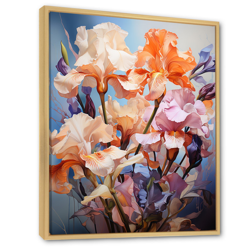 «Irises Bouquet Contemporary Tranquility», reproduction sur toile, Cadre flottant naturel, H 20 po x l 12 po x P 1 po