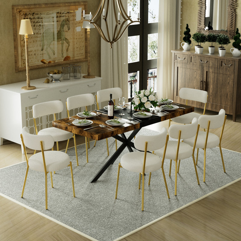 Table de salle à manger rectangulaire extensible de 55,11 po à 70,86 po avec chaises en bois, 9, Blanc / Doré