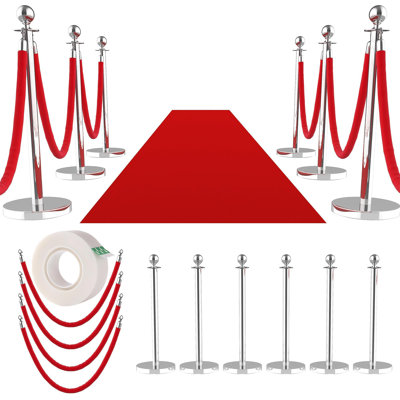 Black Stanchions and Velvet Rope Crowd Control Barriers, Red Carpet Posts for Wedding, Party and Queue Management