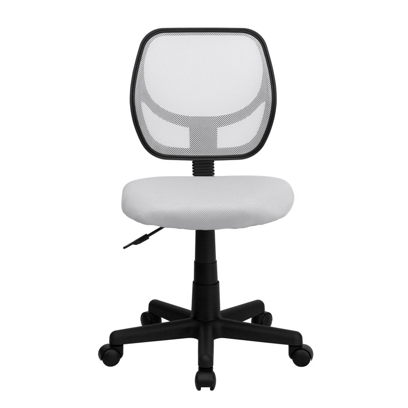 Chaise de bureau pivotante en filet à dossier bas et dossier carré incurvé, Blanc, Non inclus