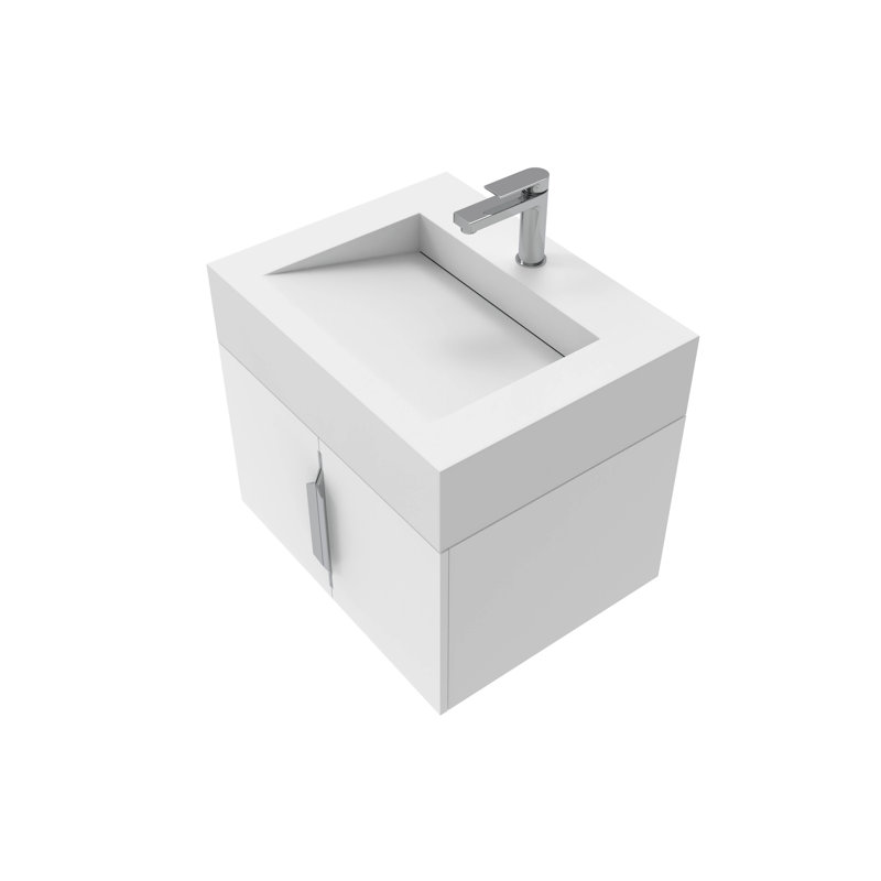 Ensemble de meuble-lavabo mural moderne flottant 24 po Nile, Plateau blanc, Chrome brossé, Blanc