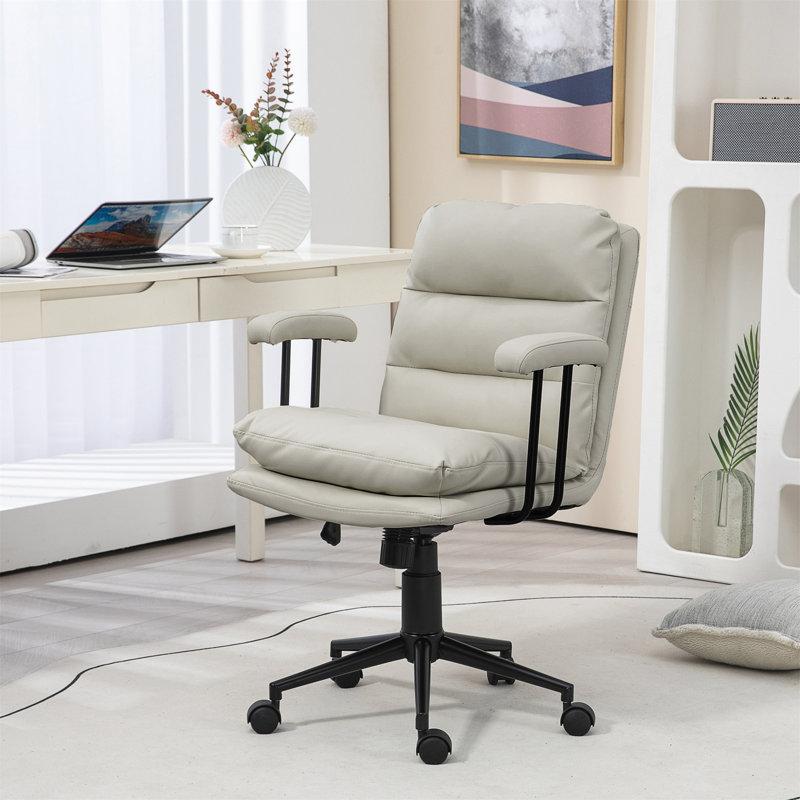 HomCom PU Leather Office Chair, Office Desk Chair, Task C Executive Chair with Headrest, Gray