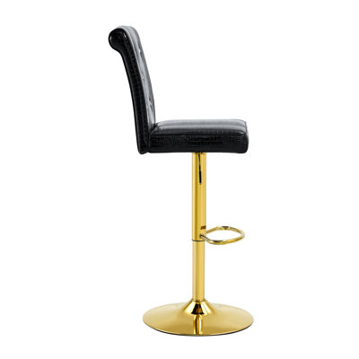 Ensemble de table de bar et tabourets Modern, table de pub ronde avec plateau en verre avec base en chrome argenté et 2 tabourets de bar en cuir de polyuréthane gaufré crocodile avec hauteur réglable et pivotant, ensemble bistro Home Bar