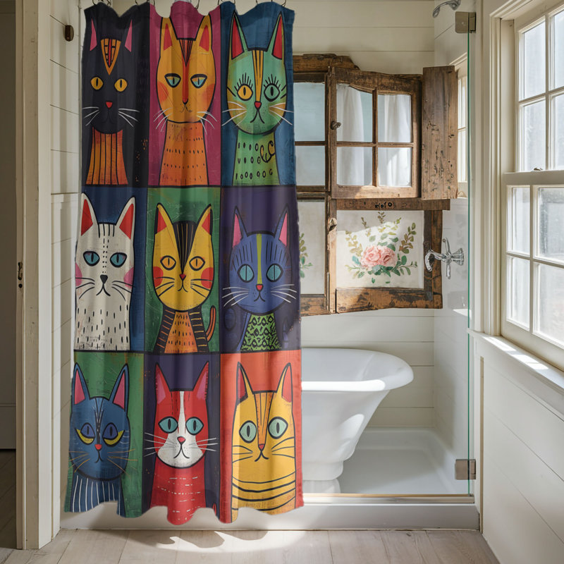 Toile de chat - Rideau de douche standard 1 pièce, H 74 po x l 71 po