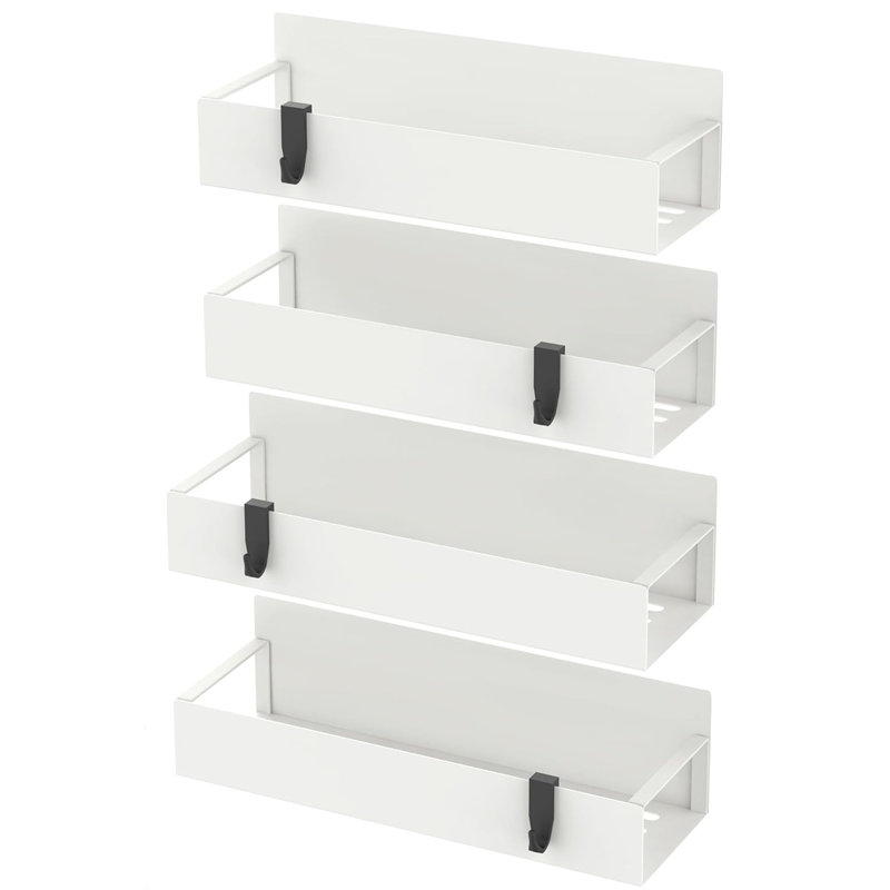 Ensemble de 4 étagères à épices magnétiques pour réfrigérateur et four - Organisateur de réfrigérateur blanc crème, étagère à épices magnétique sans perceuse pour la cuisine, organisateur à fixation latérale peu encombrant pour micro-ondes et cuisinière