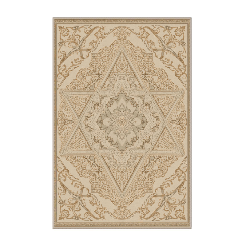 Tapis oriental classique à motif de triangles oscillant lavable à la machine - Reliure beige, 5 x 7