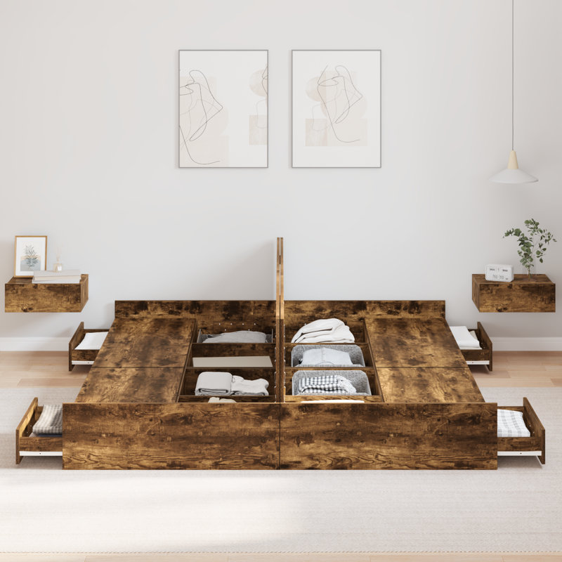 Bed Frame, 200 x 200cm, Smoked Oak