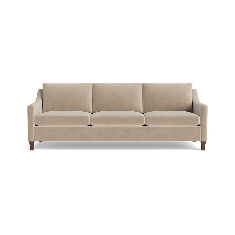 Vera Sofa (95"), Walnut Finish (Angled), Velvet - Beige