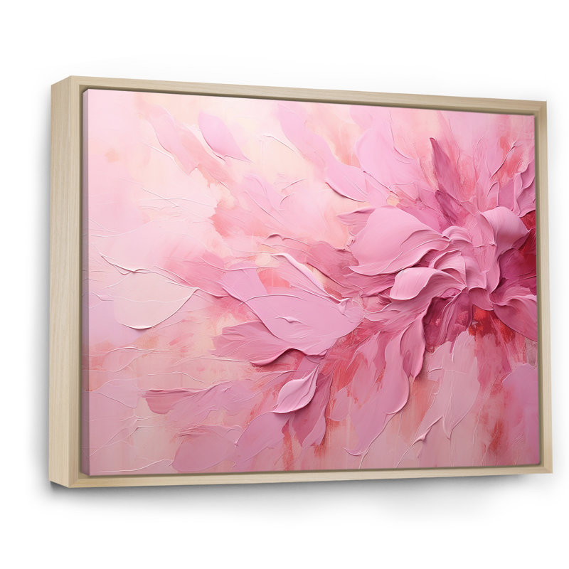 Or et rose, rivière abstraite minimale - art mural Fuschia, Cadre naturel flottant, H 16 po x l 32 po x P 1 po