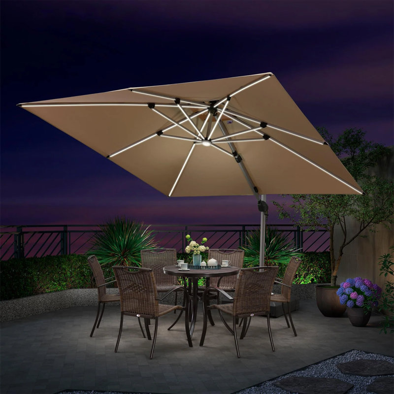 Parasol carré en porte-à-faux avec base, Beige