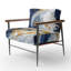 Chaise d'appoint rembourrée à motif moderne bleu foncé et or Strokes XXIII-1017020217